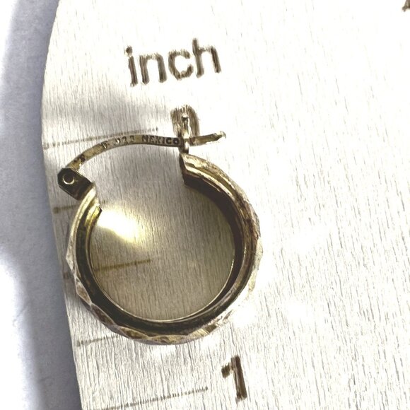 Vtg Gold Vermeil 925 Sterling Silver Diamond-Cut Hoop Earrings Handmade Mexico - Picture 5 of 5